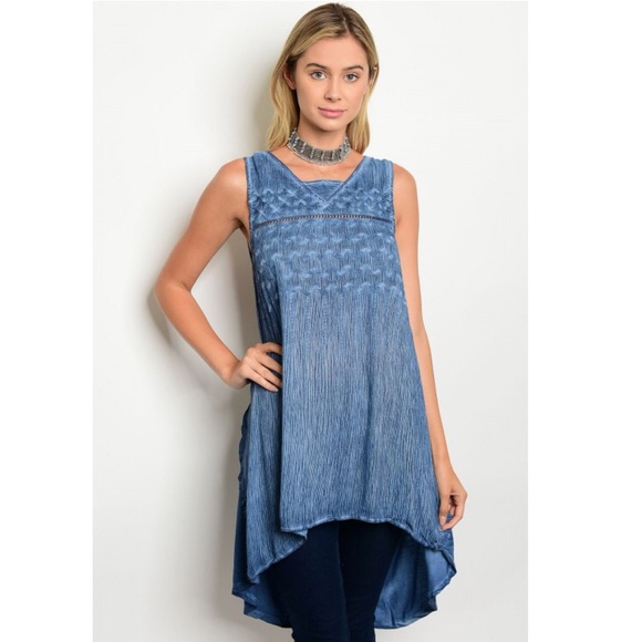 Tops - 🛍Sale🛍 Blue Denim Print High Low Tank Top